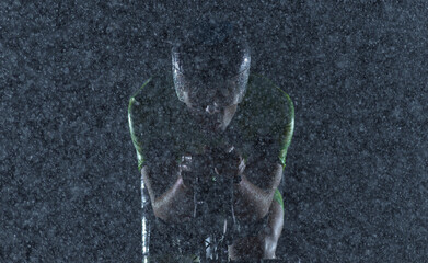 triathlon athlete riding bike on rainy night