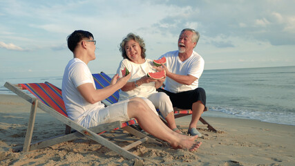 Happiness Asian family son and couple senior elderly retirement