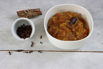 Home-made pineapple jam cooked with clove and cinnamon spices. This is part of nastar cookies.