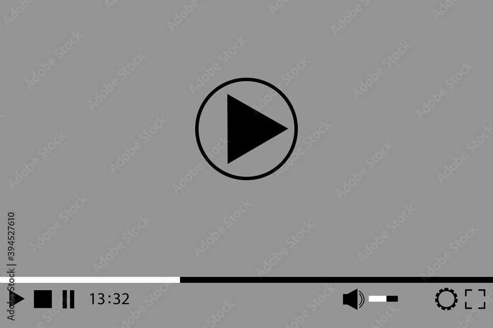 Poster modern icon with black gray media player. website template. computer screen. template media player. 