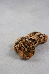 Florentine cookies made from mixed nut, dried fruits and seeds, gluten free whole foods. Healthy biscuit cookies.