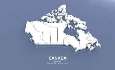 Canada Map 3d. National map 3D rendering set in American continent.