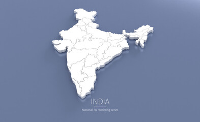India Map 3d. National map 3D rendering set in Asia continent.