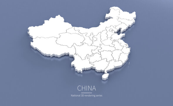 Fototapeta China Map 3d. National map 3D rendering set in Asia continent.
