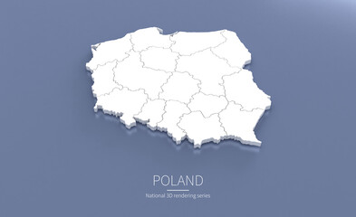 Poland Map 3d. National map 3D rendering set in Europe continent.