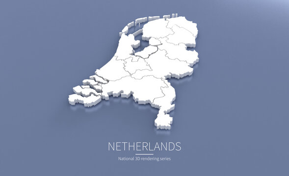 Fototapeta Netherlands Map 3d. National map 3D rendering set in Europe continent.