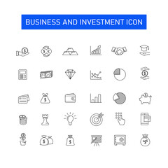 Collection of business and investment icons. Perfect for design elements from the world of business, financial planning and banking. Thin line business icon set.