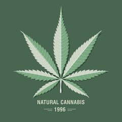 Cannabis (Marijuana) Leaf in Flat Vintage Style. Vector illustration