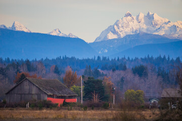 Old Barn with Cascade Mountain Backdrop Near Stanwood Washington
