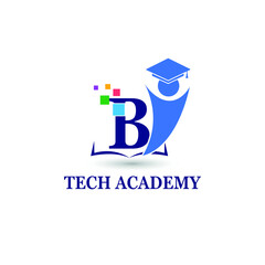 B Initial letter for Education/Academy business logo template with Toga hat cap and children. Startup technology education