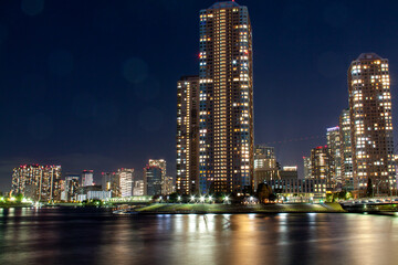 Fototapeta na wymiar Beautiful Skyscraper Night View in Tokyo, Japan