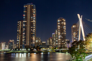Fototapeta na wymiar Tokyo Nightscape, Chuo-Ohashi Bridge and Tsukishima Area