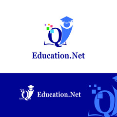 Q Initial letter for Education/Academy business logo template with Toga hat cap and children. Startup technology education