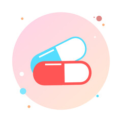 Medical pill icon in circle icon. Medicine, capsule, pharmacy, hospital of drugs. Medication, pharmaceutics concept. Vector illustration. Drugs flat round shaped icon. Healthcare medicine icon.