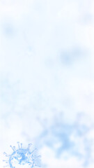 The virus COVID-19 on a light blue blurred background. Coronavirus pandemic. 3D rendering and 3D illustration.