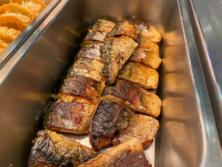 A tray with fresh grilled Japanese mackerel