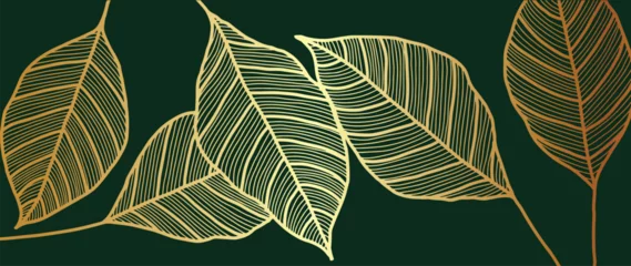Poster Gouden blad behang ontwerp vector. Gouden tropische bladeren lijn kunsten achtergrond. Vector illustratie. © TWINS DESIGN STUDIO