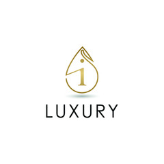 Elegant luxury initial i letter for cosmetic, make up, hotel, boutique business logo concept with golden line art liquid or water drop icon