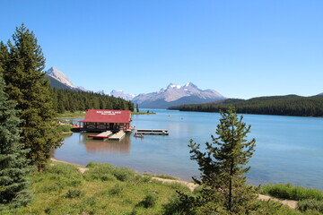 Fototapeta na wymiar Summer Beauty On Maligne Lake, Jasper National Park, Alberta