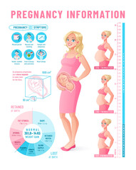 Pregnancy infographic. Healthy pregnant woman vector illustration.