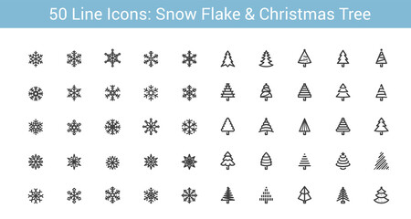 Snowflake and Christmas tree Line icon