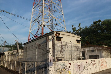BTS antenna tower with blue sky as background