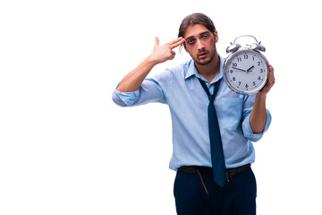 Unhappy young male employee in time management concept