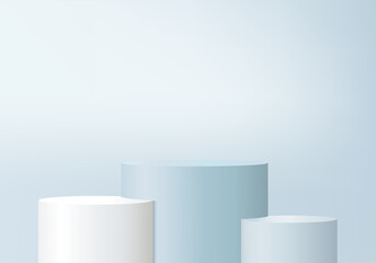 Background vector 3d blue rendering with podium and minimal blue stage scene, product abstract background 3d rendering abstract stage shape blue pastel podium. Stage 3d for product in podium scene