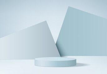 Background vector 3d blue rendered with marble podium and minimal blue cylinder scene, curve background 3d rendering podium platform shape blue pastel. 3D stage podium product on 3d background modern