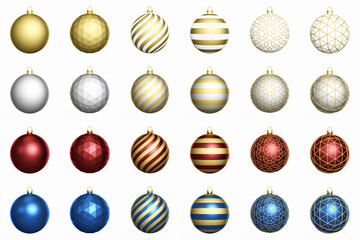 New Year. Isolated Christmas balls on a white background. 3D rendering. Christmas card. Set of Christmas balls of different colors.
