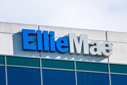 Ellie Mae sign, logo on headquarters. Ellie Mae is a software company that processes 35 percents of U.S. mortgage applications. - Pleasanton, California, USA - 2020