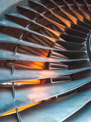 Close up view of aircraft engine, turbo fan type