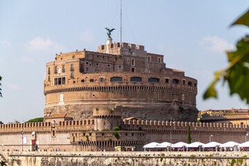 Close up view of Sant'Angelo or saint angelo castle in Rome, Italy, Europe travel concept