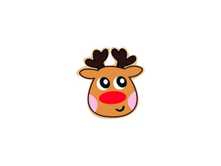 Christmas Reindeer face Vector illustration. cartoon santa deer sign, Flat style for graphic, web design, Icon, sticker