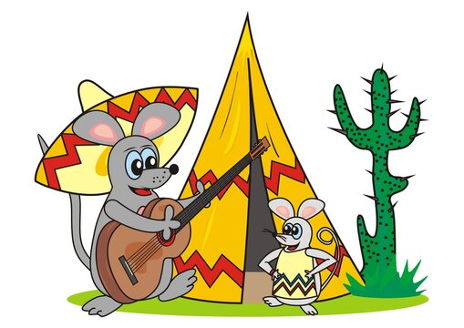 mice and guitar, funny vector illustration