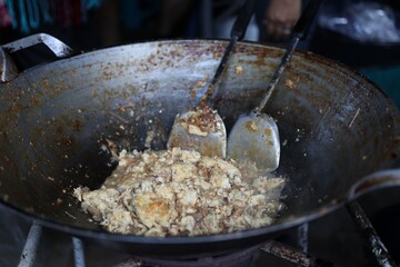 frying pan with meat