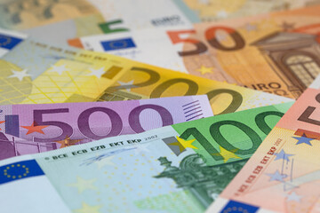 Euro- Banknoten in einer Nahaufnahme
