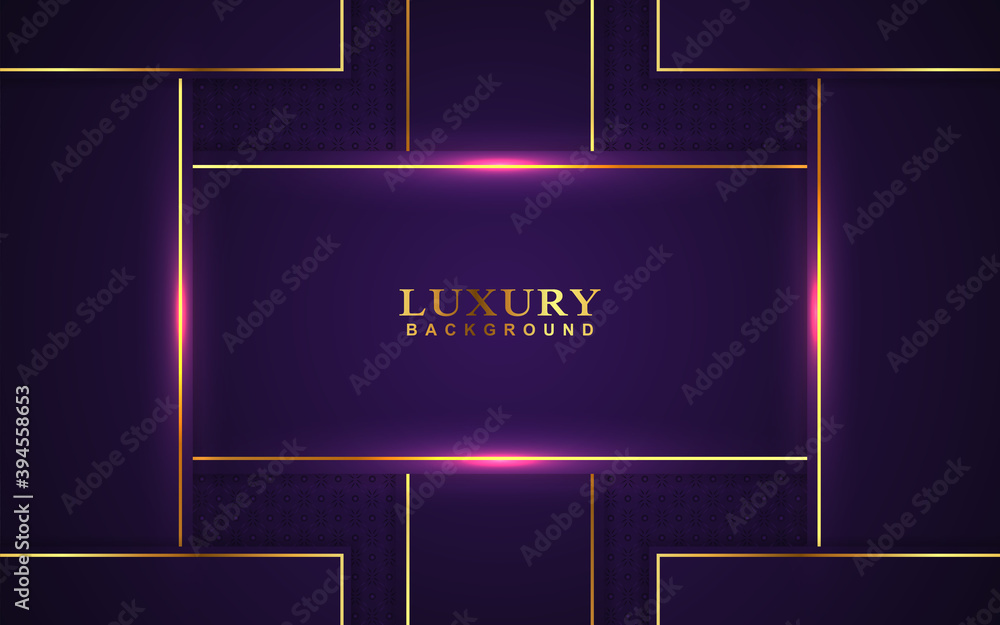 Wall mural luxury geometric background design purple gold element decoration. elegant paper art shape vector la