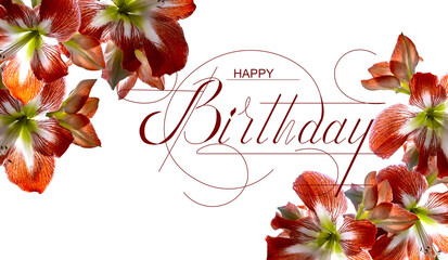 postcard , Internet banner , flat lay with a birthday greeting, with the inscription - happy...