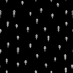 Seamless pattern with trees. Black and white texture for print.