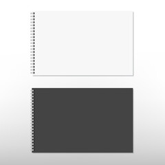 Realistic white and black spiral notepad notebook isolated on white. Vector