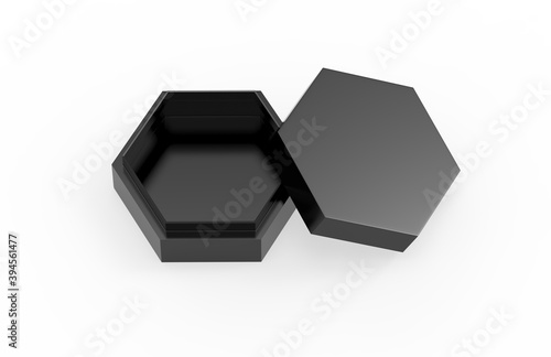 Download Blank Black Cardboard Hexagon Packaging Box Mockup Template On Isolated White Background 3d Illustration Wall Mural Devrawat21