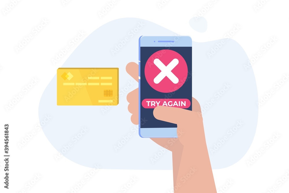 Poster payment error info message on smartphone. customer cross marks failure. vector illustration.