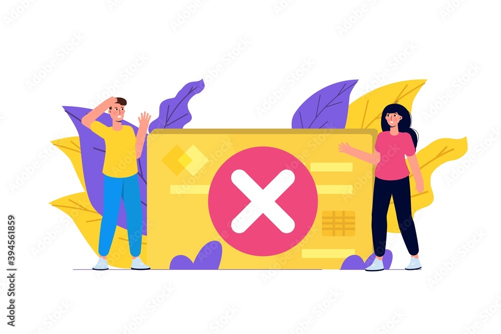 Poster payment error info message on smartphone. customer cross marks failure. vector illustration.