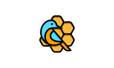 Creative Vector Illustration Logo Design. Combination Bird with Bee Honey Logo Concept.