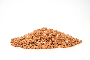 Pile of buckwheat isolated on white background.
