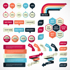 Vector stickers, price tag, banner, label. Coupon sale, offers and promotions vector template.