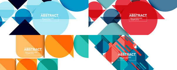 Set of clean minimal geometric abstract backgrounds with triangles and circles. Vector illustration for covers, banners, flyers and posters and other designs