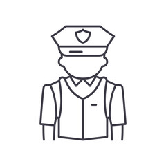 Policeman icon, linear isolated illustration, thin line vector, web design sign, outline concept symbol with editable stroke on white background.