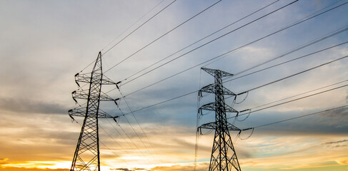 silhouette of high voltage electrical pole structure